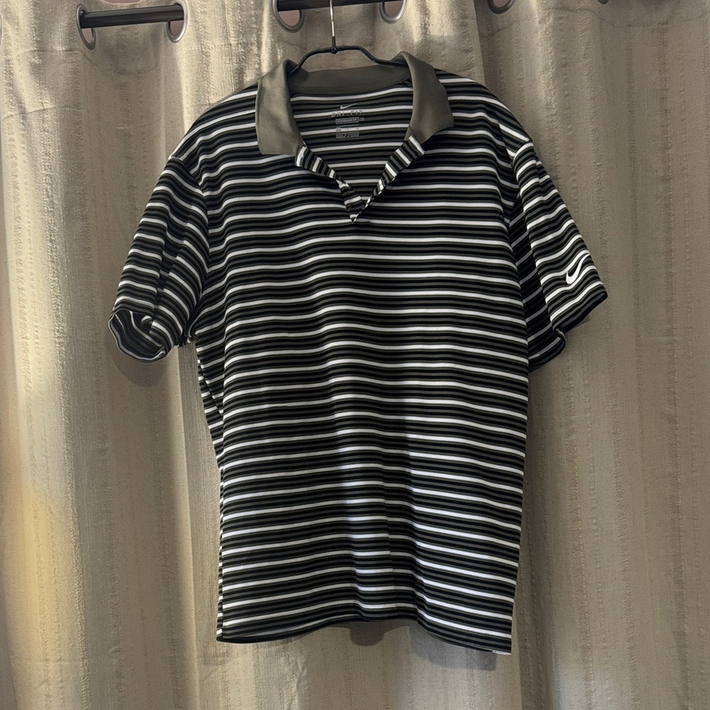 Nike Olive, Black & White Striped Dri-FIT Polo Shirt, XL